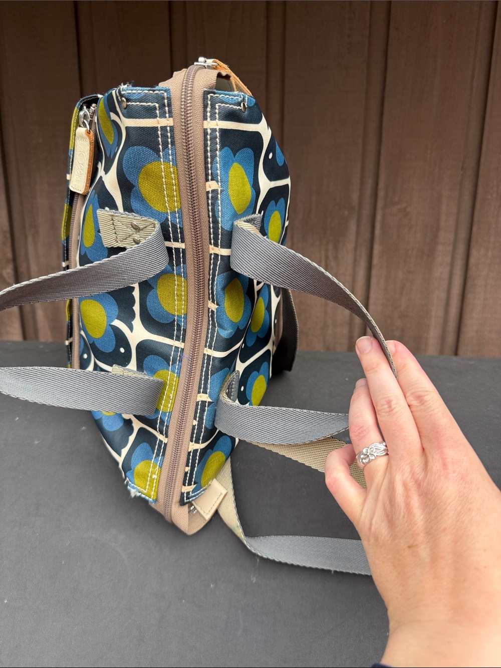 Orla Kiely Blue and Yellow Retro Floral Backpack Tote - Picture 15 of 15